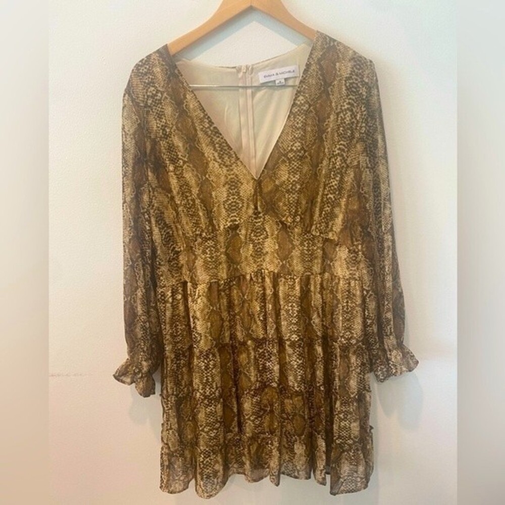 Emma & Michele snake skin print long sleeve Chiffon Dress size 16